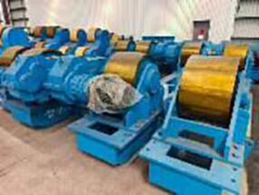 现货出售5套二手承重300吨可调试滚轮架，凯博JB4减速机