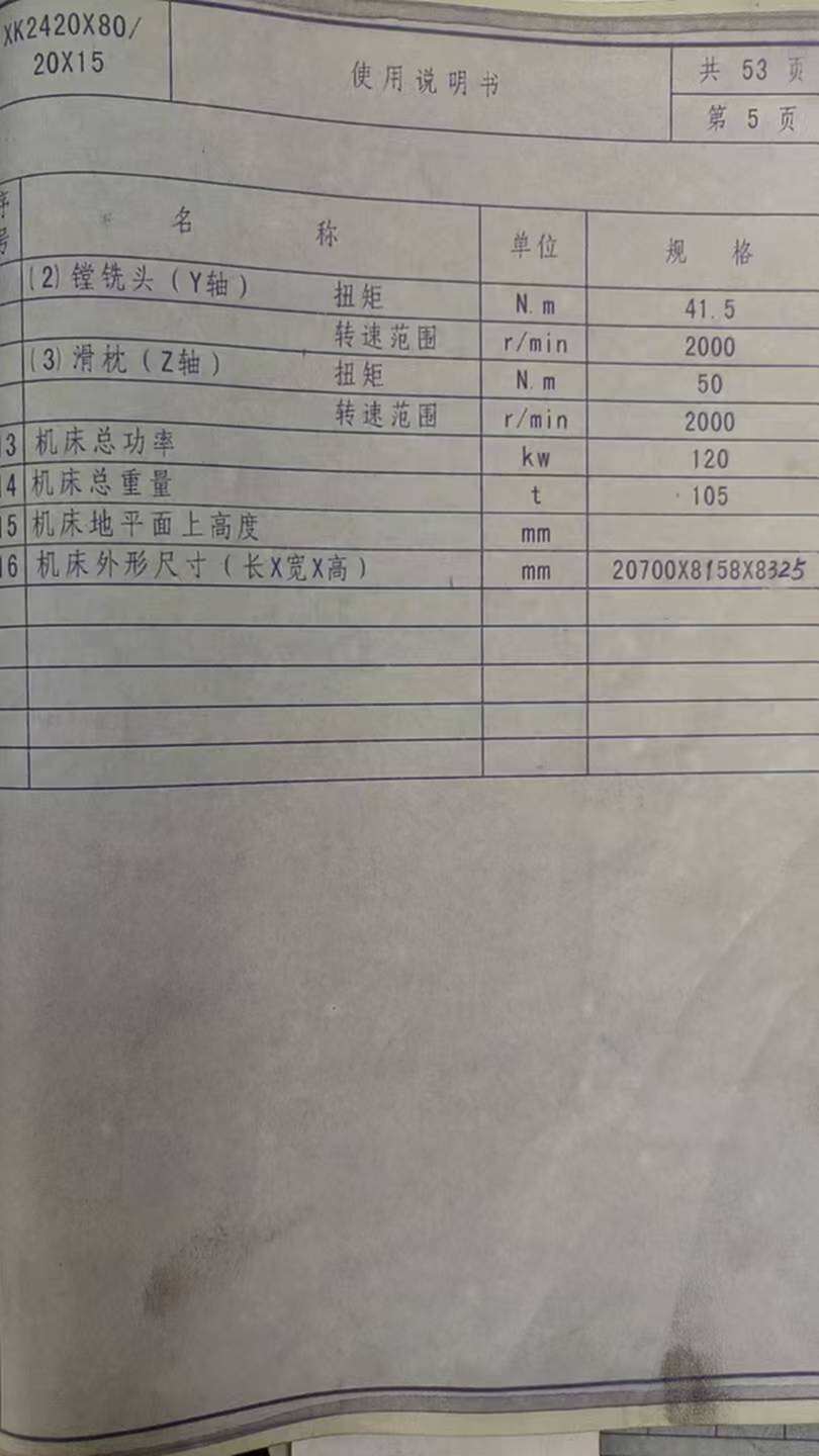 武重XK2420X80/20X15龙门铣床
