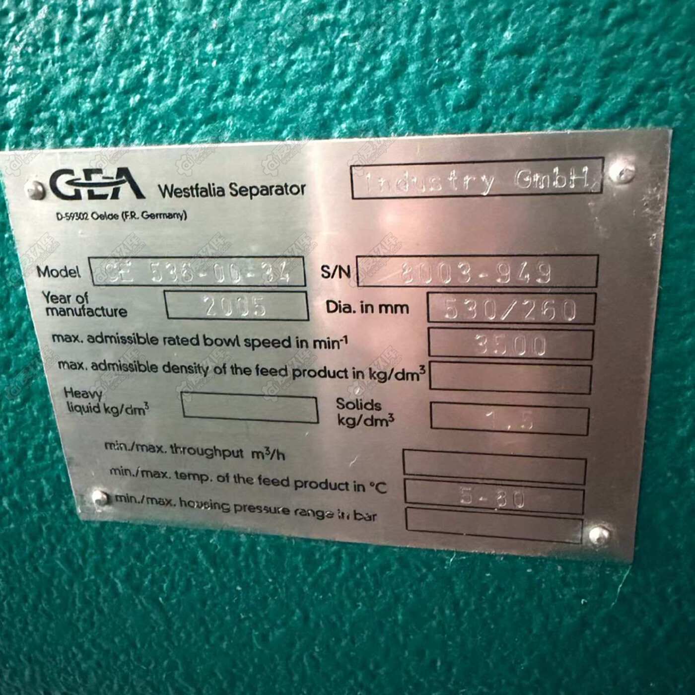 德国韦斯伐里亚GEA WestfaliaCE536-00-34离心机